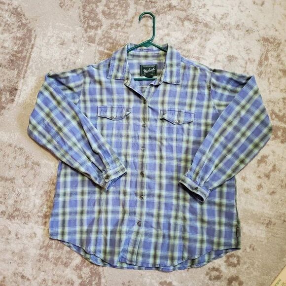 Western Woolrich Pearl Snap Button Shirt Women's Sz XL Plaid Green Blue - Picture 1 of 7